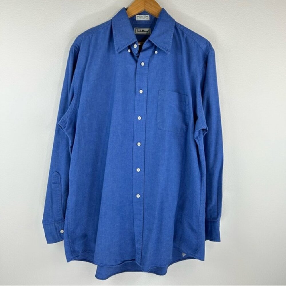 Vtg L.L. Bean Men’s Blue Long Sleeve Casual Button Down Collar Shirt Size 17-34